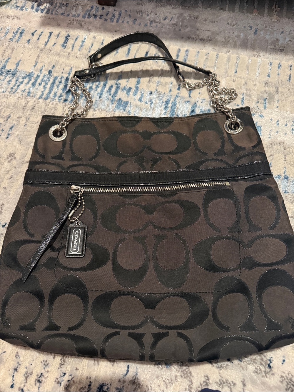 Coach Brown & Black Signature Chain-Handle Shoulder Bag